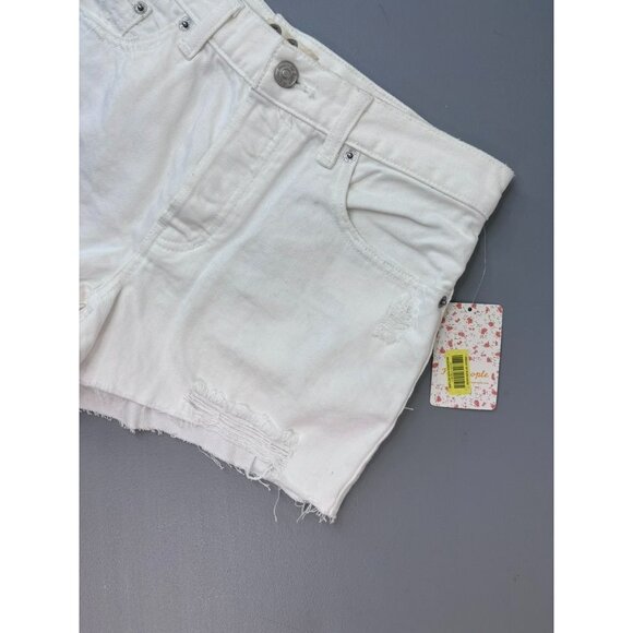 Free People women's 28 white denim cutoff high rise‎ distressed casual shorts - Picture 2 of 6